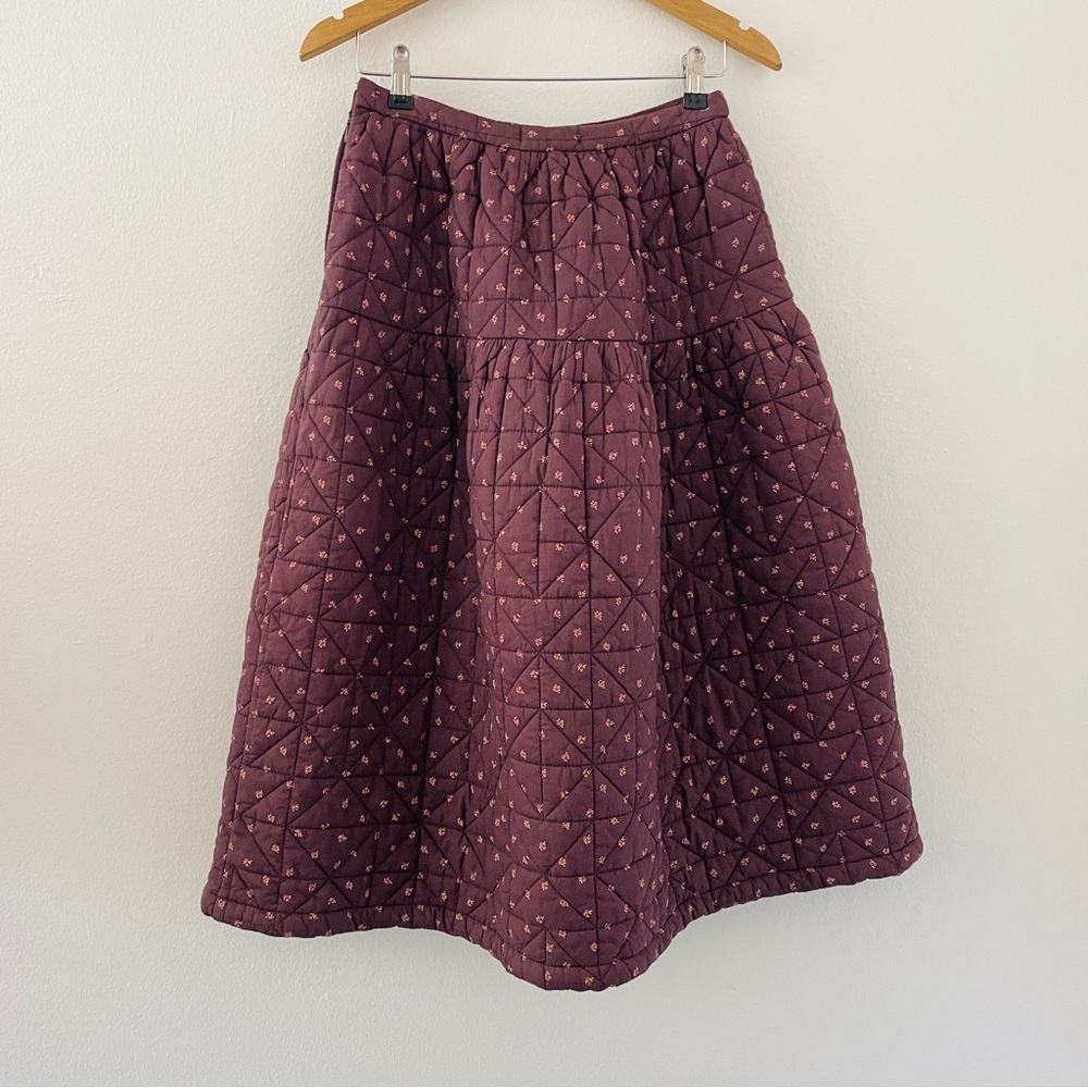 Madewell Quilted Crinkle Floral Midi Skirt - Brown Chocolate Raisin - Picture 5 of 8